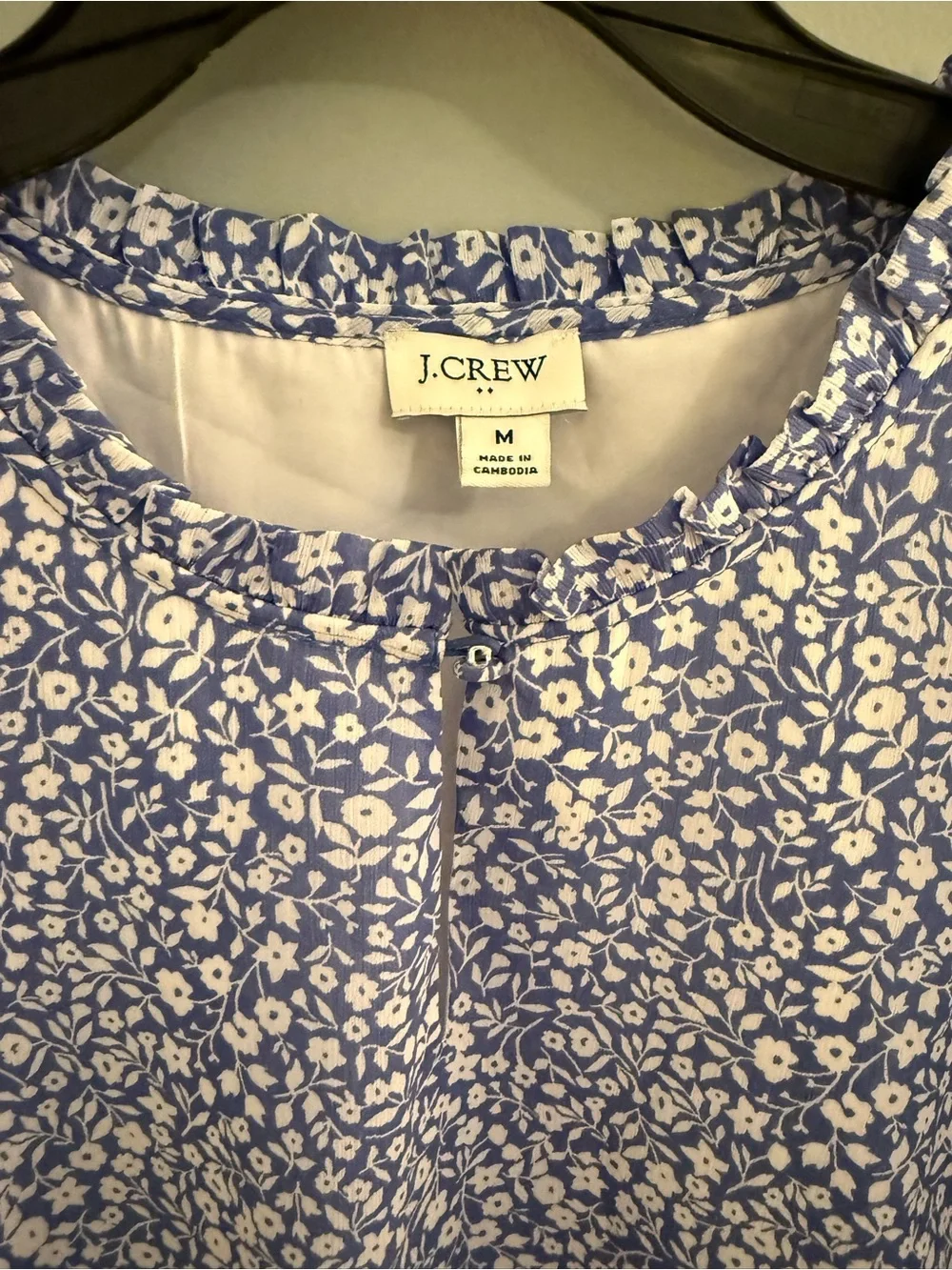 J. Crew Liberty London Luxury fabric Blue and White Floral Ruffle Sleeve Blouse